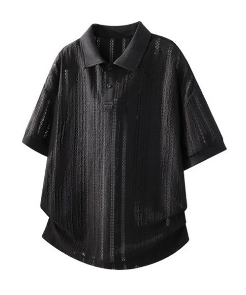 neos(ネオス)の「【neos】透かし メッシュ シアー ポロシャツ ルーズシルエット ユニセックス メンズ レディース(ポロシャツ・メンズ・ブラック/ホワイト・X-LARGE/MEDIUM/LARGE)」の14枚目の写真