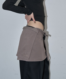 LAYERED SNAP WRAP SKIRT (TAUPE GRAY)