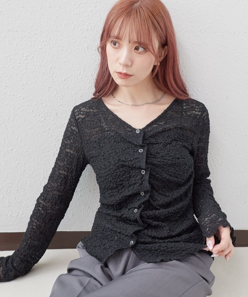 archives(アルシーヴ)の「【ONかわ】カットレースフロントタックTOPS(Tシャツ/カットソー・レディース・ブラック/オフホワイト/アイボリー・MEDIUM)」の21枚目の写真