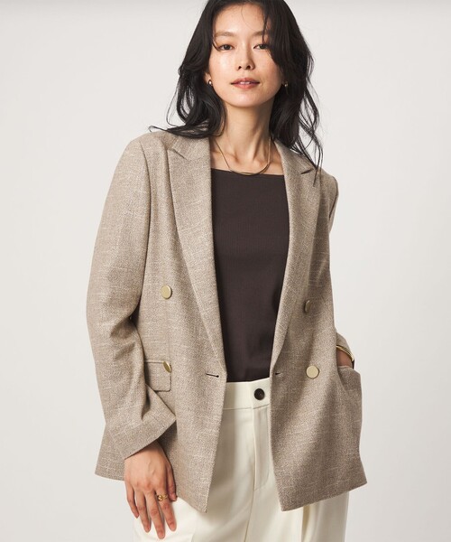 green label relaxing（グリーンレーベルリラクシング）の「［size SHORTあり］スラブ ダブルジャケット（テーラードジャケット・レディース・ベージュ/ダークブラウン/ネイビー・38/36/SHORT/40）」の2枚目の写真