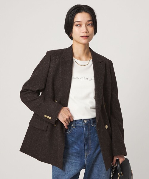 green label relaxing（グリーンレーベルリラクシング）の「［size SHORTあり］スラブ ダブルジャケット（テーラードジャケット・レディース・ベージュ/ダークブラウン/ネイビー・38/36/SHORT/40）」の12枚目の写真