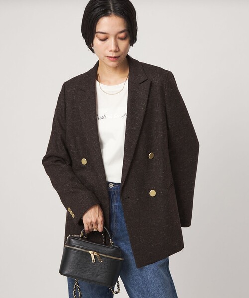 green label relaxing（グリーンレーベルリラクシング）の「［size SHORTあり］スラブ ダブルジャケット（テーラードジャケット・レディース・ベージュ/ダークブラウン/ネイビー・38/36/SHORT/40）」の13枚目の写真