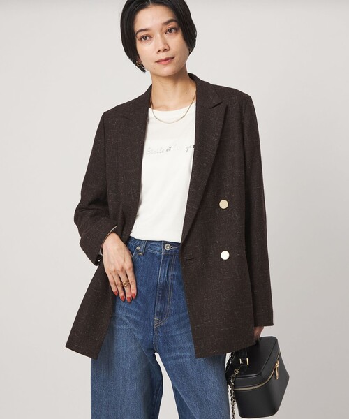 green label relaxing（グリーンレーベルリラクシング）の「［size SHORTあり］スラブ ダブルジャケット（テーラードジャケット・レディース・ベージュ/ダークブラウン/ネイビー・38/36/SHORT/40）」の14枚目の写真