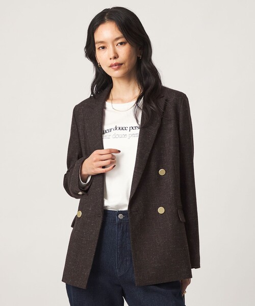 green label relaxing（グリーンレーベルリラクシング）の「［size SHORTあり］スラブ ダブルジャケット（テーラードジャケット・レディース・ベージュ/ダークブラウン/ネイビー・38/36/SHORT/40）」の18枚目の写真