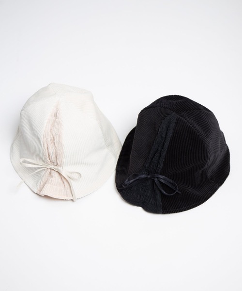 styles(スタイルス)の「Corduroy Ribbon Tulip Hat(ハット・レディース・ブラック/オフホワイト・ONE SIZE)」の4枚目の写真