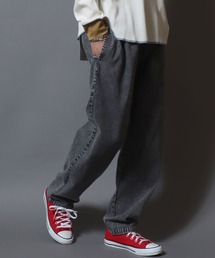 Chemical-Washed Denim Chef Pants / ケミカルウォッシュデニム シェフパンツ ワイドテーパードパンツ ウエストゴム 前閉じ メンズ レディース ユニセックス ボトムス イージーパンツ 綿 コットン