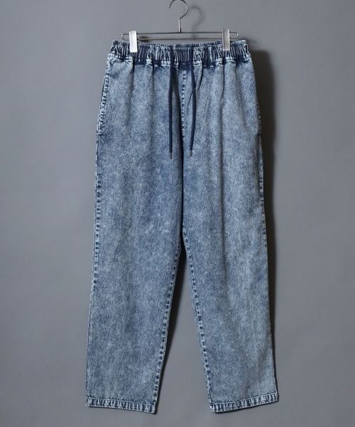 ANPAS(アンパス)の「Chemical-Washed Denim Chef Pants / ケミカルウォッシュデニム シェフパンツ ワイドテーパードパンツ ウエストゴム 前閉じ メンズ レディース ユニセックス ボトムス イージーパンツ 綿 コットン(デニムパンツ・メンズ・ブルー/ブラック・M/L/XL)」の6枚目の写真