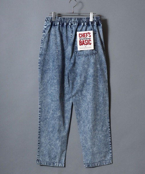 ANPAS(アンパス)の「Chemical-Washed Denim Chef Pants / ケミカルウォッシュデニム シェフパンツ ワイドテーパードパンツ ウエストゴム 前閉じ メンズ レディース ユニセックス ボトムス イージーパンツ 綿 コットン(デニムパンツ・メンズ・ブルー/ブラック・M/L/XL)」の7枚目の写真