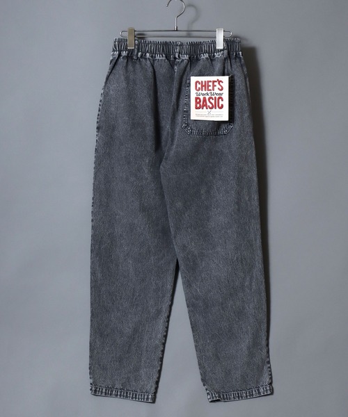 ANPAS(アンパス)の「Chemical-Washed Denim Chef Pants / ケミカルウォッシュデニム シェフパンツ ワイドテーパードパンツ ウエストゴム 前閉じ メンズ レディース ユニセックス ボトムス イージーパンツ 綿 コットン(デニムパンツ・メンズ・ブルー/ブラック・M/L/XL)」の4枚目の写真
