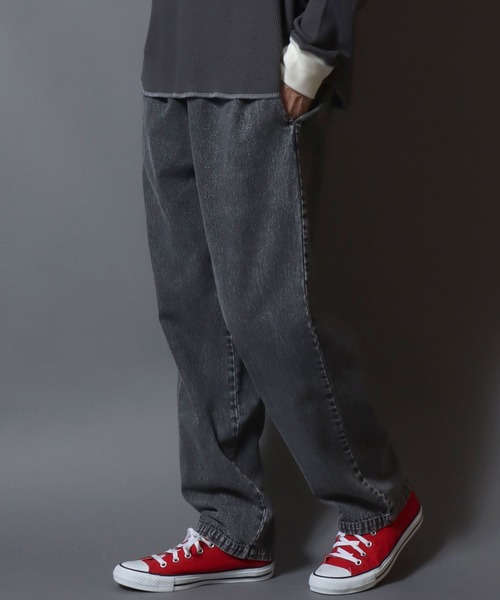 ANPAS(アンパス)の「Chemical-Washed Denim Chef Pants / ケミカルウォッシュデニム シェフパンツ ワイドテーパードパンツ ウエストゴム 前閉じ メンズ レディース ユニセックス ボトムス イージーパンツ 綿 コットン(デニムパンツ・メンズ・ブルー/ブラック・M/L/XL)」の22枚目の写真
