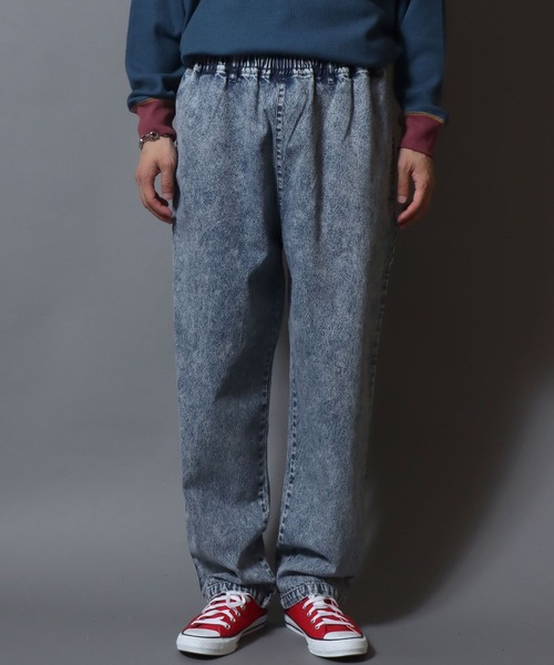 ANPAS(アンパス)の「Chemical-Washed Denim Chef Pants / ケミカルウォッシュデニム シェフパンツ ワイドテーパードパンツ ウエストゴム 前閉じ メンズ レディース ユニセックス ボトムス イージーパンツ 綿 コットン(デニムパンツ・メンズ・ブルー/ブラック・M/L/XL)」の18枚目の写真