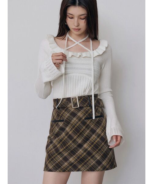 MURUA（ムルーア）の「フリルレースニットトップス　秋服　冬服（ニット/セーター・レディース・ホワイト/ブラック/ブルー・FREE）」の2枚目の写真