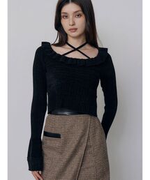 フリルレースニットトップス 秋服 冬服