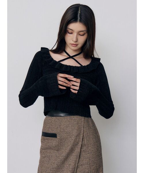 MURUA（ムルーア）の「フリルレースニットトップス　秋服　冬服（ニット/セーター・レディース・ホワイト/ブラック/ブルー・FREE）」の6枚目の写真