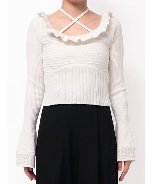 MURUA（ムルーア）の「フリルレースニットトップス　秋服　冬服（ニット/セーター・レディース・ホワイト/ブラック/ブルー・FREE）」の9枚目の写真