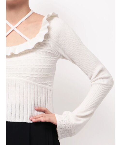 MURUA（ムルーア）の「フリルレースニットトップス　秋服　冬服（ニット/セーター・レディース・ホワイト/ブラック/ブルー・FREE）」の13枚目の写真