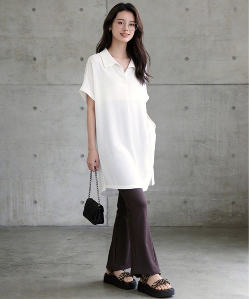 Sew loop(ソーループ)の「ルーズフィットスキッパーカラーチュニックトップ(シャツ/ブラウス・レディース・ホワイト/グレー/ブラック・FREE)」の2枚目の写真