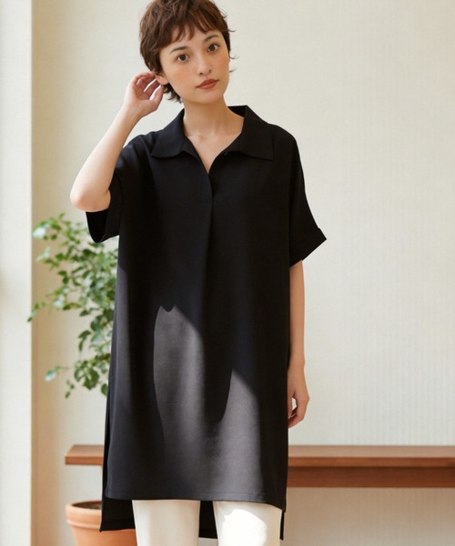 Sew loop(ソーループ)の「ルーズフィットスキッパーカラーチュニックトップ(シャツ/ブラウス・レディース・ホワイト/グレー/ブラック・FREE)」の3枚目の写真