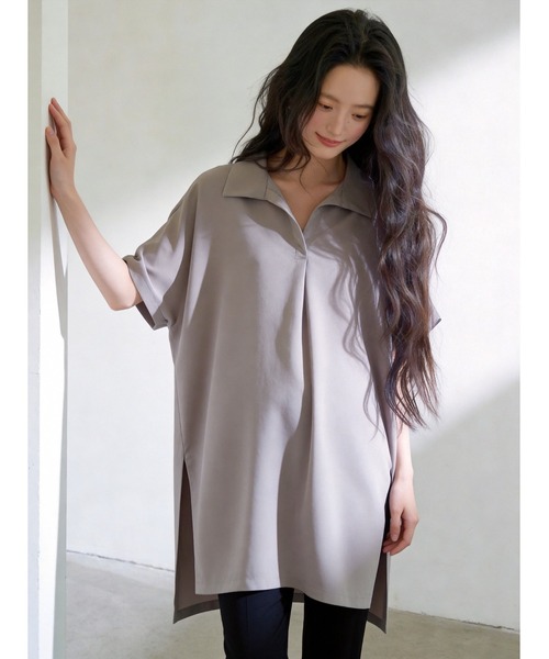 Sew loop(ソーループ)の「ルーズフィットスキッパーカラーチュニックトップ(シャツ/ブラウス・レディース・ホワイト/グレー/ブラック・FREE)」の15枚目の写真