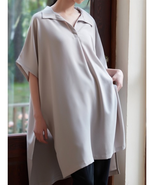 Sew loop(ソーループ)の「ルーズフィットスキッパーカラーチュニックトップ(シャツ/ブラウス・レディース・ホワイト/グレー/ブラック・FREE)」の19枚目の写真