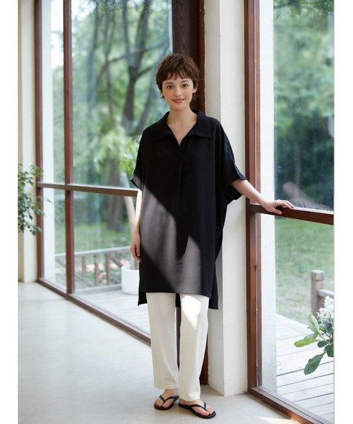 Sew loop(ソーループ)の「ルーズフィットスキッパーカラーチュニックトップ(シャツ/ブラウス・レディース・ホワイト/グレー/ブラック・FREE)」の20枚目の写真