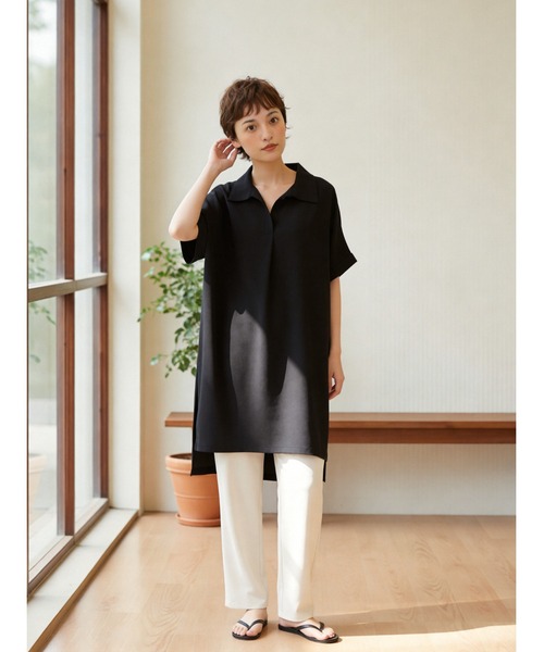 Sew loop(ソーループ)の「ルーズフィットスキッパーカラーチュニックトップ(シャツ/ブラウス・レディース・ホワイト/グレー/ブラック・FREE)」の9枚目の写真