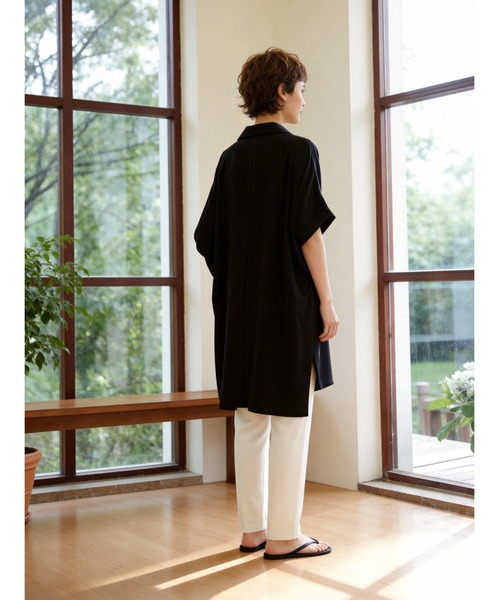 Sew loop(ソーループ)の「ルーズフィットスキッパーカラーチュニックトップ(シャツ/ブラウス・レディース・ホワイト/グレー/ブラック・FREE)」の10枚目の写真
