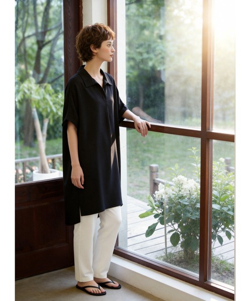 Sew loop(ソーループ)の「ルーズフィットスキッパーカラーチュニックトップ(シャツ/ブラウス・レディース・ホワイト/グレー/ブラック・FREE)」の11枚目の写真