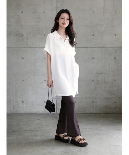 Sew loop(ソーループ)の「ルーズフィットスキッパーカラーチュニックトップ(シャツ/ブラウス・レディース・ホワイト/グレー/ブラック・FREE)」の8枚目の写真