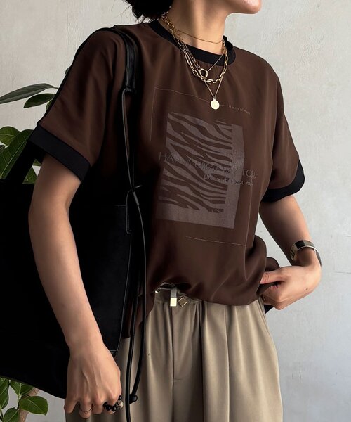 un dix cors(アンディコール)の「バイカラーレイヤードプルオーバー(Tシャツ/カットソー・レディース・モカ/ブラック/オフホワイト・FREE)」の9枚目の写真