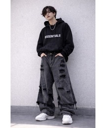 【Bls】【Bling Leads】ダメージレイヤードデニムパンツ