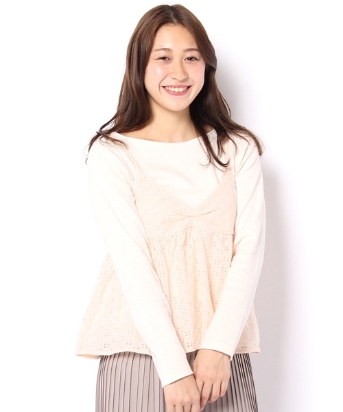 Chico(チコ)の「テレコプルオーバー&キャミソールセット(Tシャツ/カットソー・レディース・アイボリー/モスグリーン/ネイビー/ピンクベージュ・FREE)」の1枚目の写真