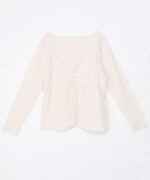 Chico(チコ)の「テレコプルオーバー&キャミソールセット(Tシャツ/カットソー・レディース・アイボリー/モスグリーン/ネイビー/ピンクベージュ・FREE)」の17枚目の写真