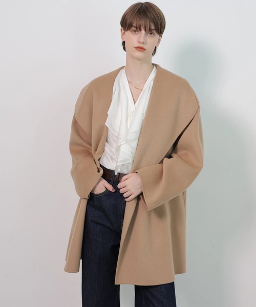 CADUNE(カデュネ)の「ショールカラーダブルフェイスコート(ダウンジャケット/コート・レディース・キャメル/ブラック・36/38)」の12枚目の写真
