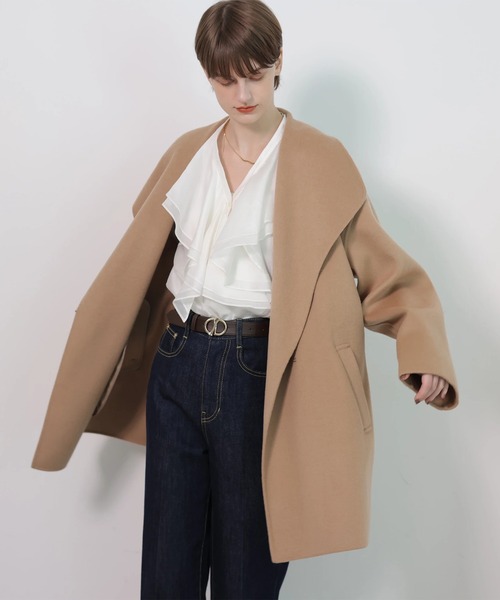CADUNE(カデュネ)の「ショールカラーダブルフェイスコート(ダウンジャケット/コート・レディース・キャメル/ブラック・36/38)」の11枚目の写真