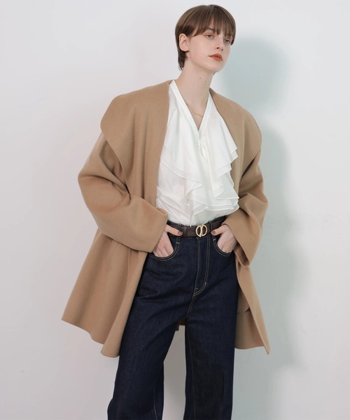 CADUNE(カデュネ)の「ショールカラーダブルフェイスコート(ダウンジャケット/コート・レディース・キャメル/ブラック・36/38)」の10枚目の写真