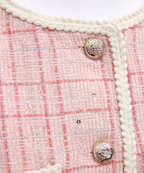 clear（クリア）の「ショート丈ツイードジャケット（セット可）［骨格ウェーブ／きれいめ／上品］（ノーカラージャケット・レディース・アイボリー/ブラック/ピンク・F）」の14枚目の写真