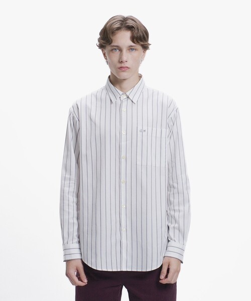 LACOSTE（ラコステ）の「オーバーサイズ ストライプレギュラーカラー 長袖シャツ（シャツ/ブラウス・メンズ・オフホワイト/ライトブルー・38/40/39/41）」の2枚目の写真