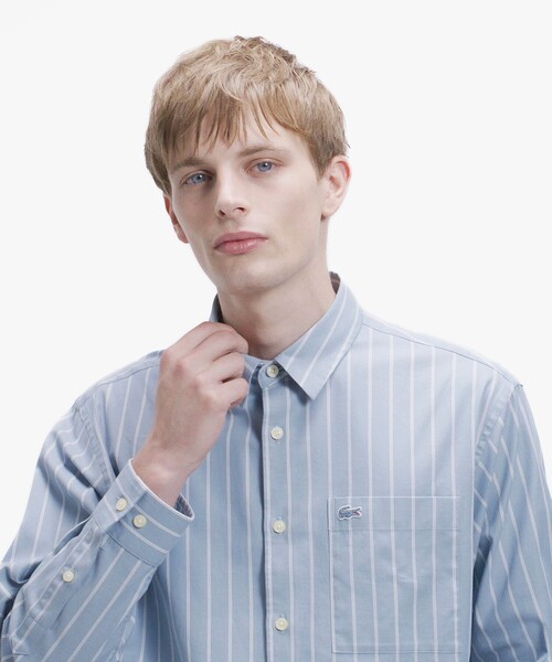 LACOSTE（ラコステ）の「オーバーサイズ ストライプレギュラーカラー 長袖シャツ（シャツ/ブラウス・メンズ・オフホワイト/ライトブルー・38/40/39/41）」の4枚目の写真