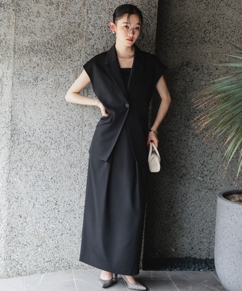 Callarus(カラルス)の「【セットアップ】フレンチスリーブデザインジレタイトロングスカートセットアップスーツ〔Callarus〕(セットアップ・レディース・ブラウン/ブラック・L/M/S/LL)」の2枚目の写真