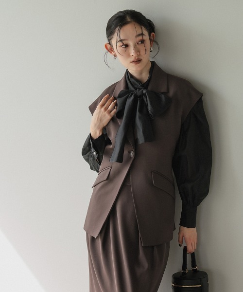 Callarus(カラルス)の「【セットアップ】フレンチスリーブデザインジレタイトロングスカートセットアップスーツ〔Callarus〕(セットアップ・レディース・ブラウン/ブラック・L/M/S/LL)」の8枚目の写真