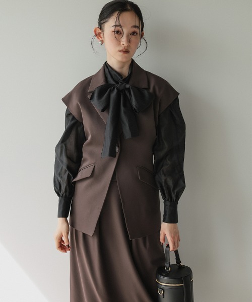 Callarus(カラルス)の「【セットアップ】フレンチスリーブデザインジレタイトロングスカートセットアップスーツ〔Callarus〕(セットアップ・レディース・ブラウン/ブラック・L/M/S/LL)」の9枚目の写真