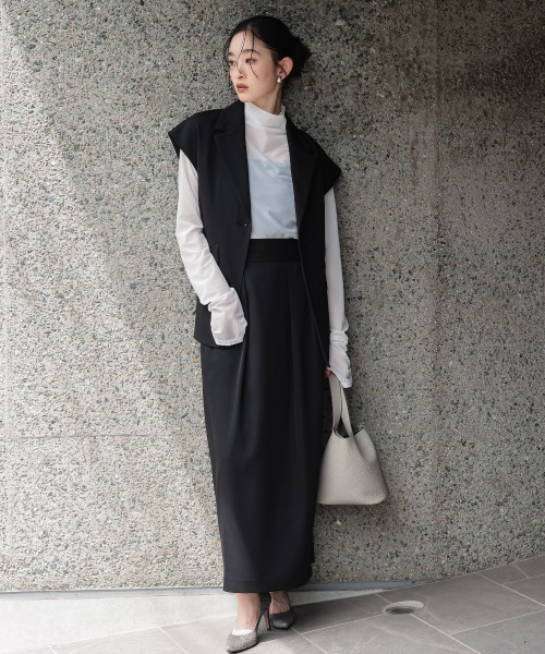 Callarus(カラルス)の「【セットアップ】フレンチスリーブデザインジレタイトロングスカートセットアップスーツ〔Callarus〕(セットアップ・レディース・ブラウン/ブラック・L/M/S/LL)」の22枚目の写真