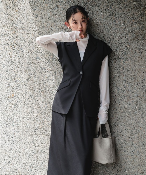 Callarus(カラルス)の「【セットアップ】フレンチスリーブデザインジレタイトロングスカートセットアップスーツ〔Callarus〕(セットアップ・レディース・ブラウン/ブラック・L/M/S/LL)」の20枚目の写真