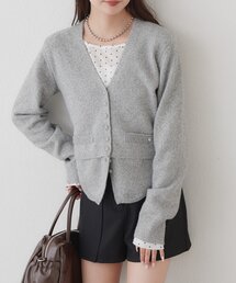 《EC限定/BEI》レイヤードVボタンカーディガン
