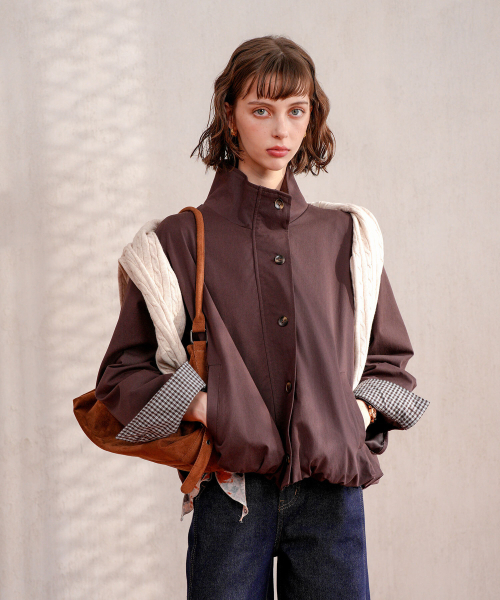 PIGMENT(ピグメント)の「バルーンチェック配色ジャケット (KYJP2605292)(テーラードジャケット・レディース・ブラウン/ネイビー・FREE)」の4枚目の写真