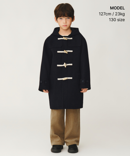 MUSINSA STANDARD KIDS（ムシンサスタンダードキッズ）の「ウールブレンドオーバーサイズダッフルコート[ネイビー]（チェスターコート・レディース・その他・120/130/140/150/160）」の2枚目の写真
