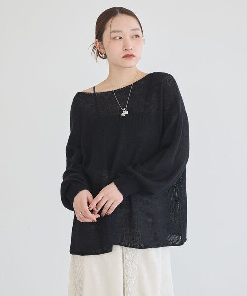 earth music&ecology(アースミュージックアンドエコロジー)の「シアーモヘヤブレンドニットプルオーバー(ニット/セーター・レディース・ボルドー/アイボリー/ブラック・FREE)」の13枚目の写真