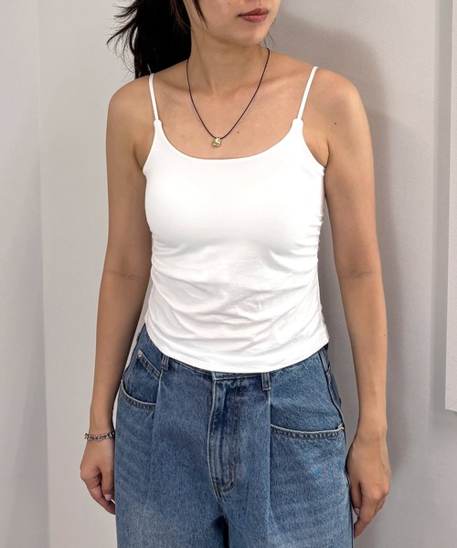 ISOOK（アイスー）の「【ISOOK / アイスー】サイドギャザーキャミソール / カップ付き カップインキャミ タンクトップ インナー サイドギャザー シャーリング ドレープ レイヤード 重ね着（キャミソール・レディース・ホワイト/ブラック・FREE）」の13枚目の写真