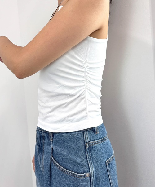 ISOOK（アイスー）の「【ISOOK / アイスー】サイドギャザーキャミソール / カップ付き カップインキャミ タンクトップ インナー サイドギャザー シャーリング ドレープ レイヤード 重ね着（キャミソール・レディース・ホワイト/ブラック・FREE）」の15枚目の写真